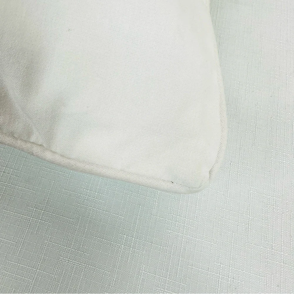Pottery Barn Teen White Aqua Navy Blue Embroidered Throw Pillow 16x16”